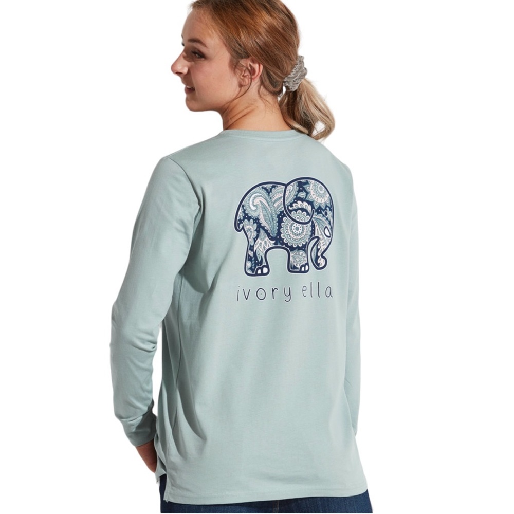 Ivory Ella NWT XL Long Sleeve Shirt Top Pistachio Cypress Paisley Elephant New